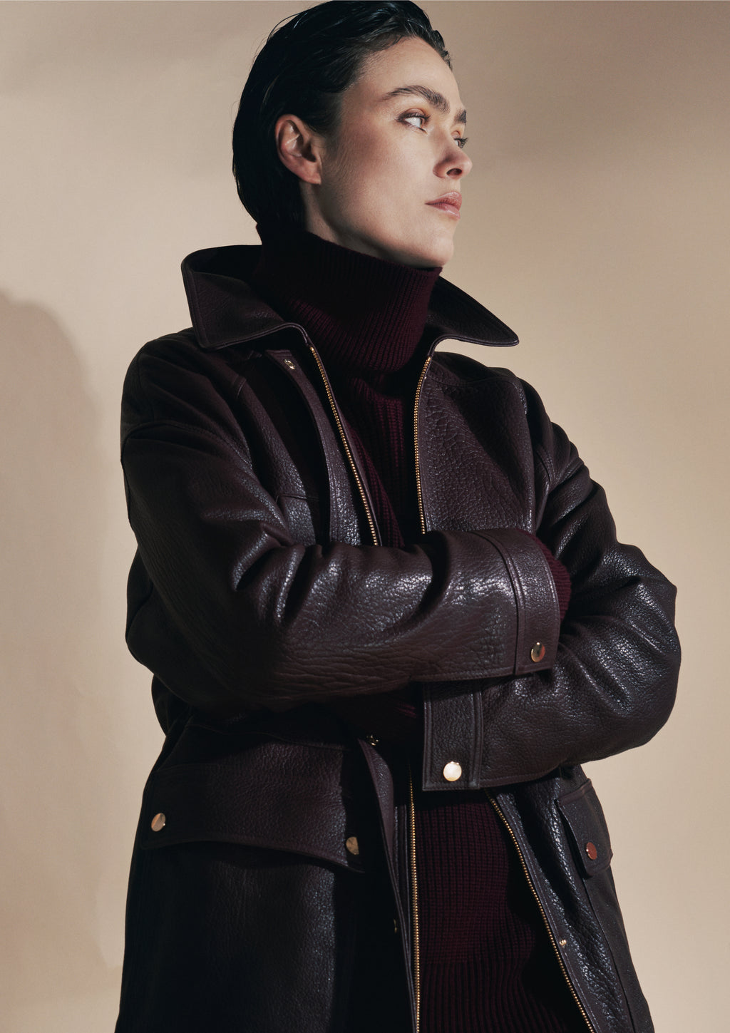 Judy I Bubble Leather Jacket - Burgundy