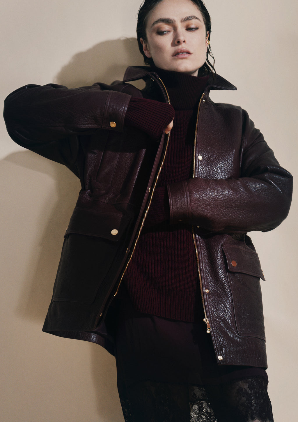 Judy I Bubble Leather Jacket - Burgundy