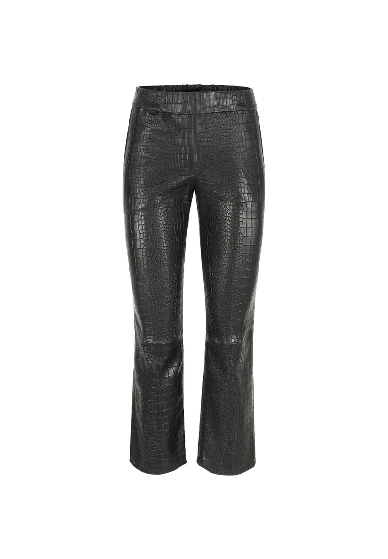 Relax Bootcut I Croco Leather Trousers - Black