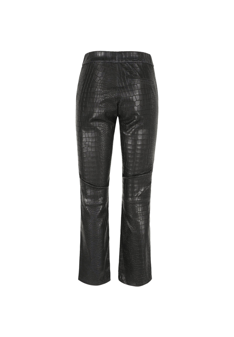 Relax Bootcut I Croco Leather Trousers - Black
