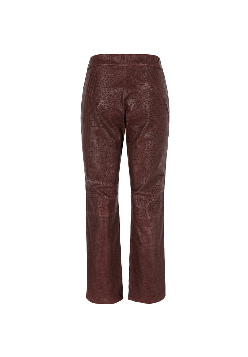 Relax Bootcut I Croco Leather Trousers - Wine