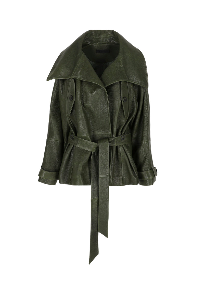 Esmee I Bubble Leather Jacket - Khaki