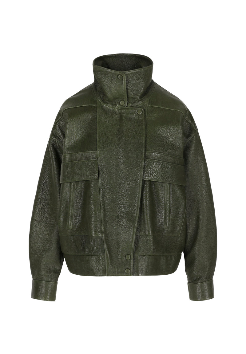 Nicola I Bubble Leather Jacket - Khaki