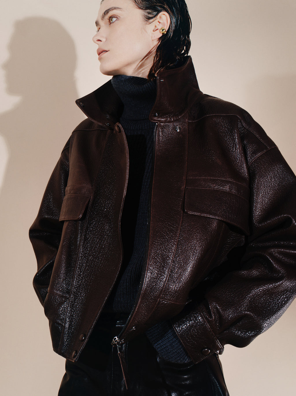 Nicola I Bubble Leather Jacket - Brown
