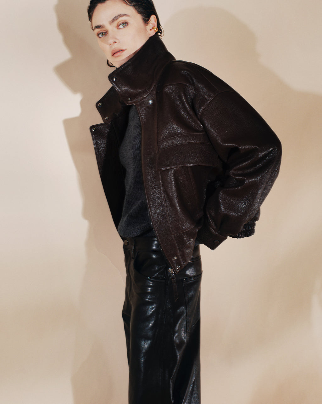 Nicola I Bubble Leather Jacket - Brown