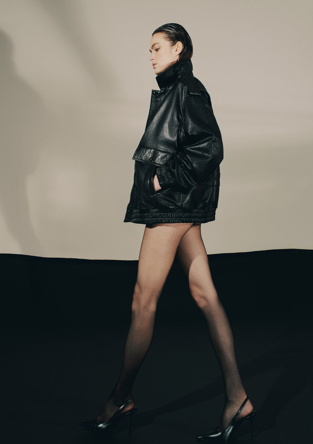 Rose I Bubble Leather Jacket - Black