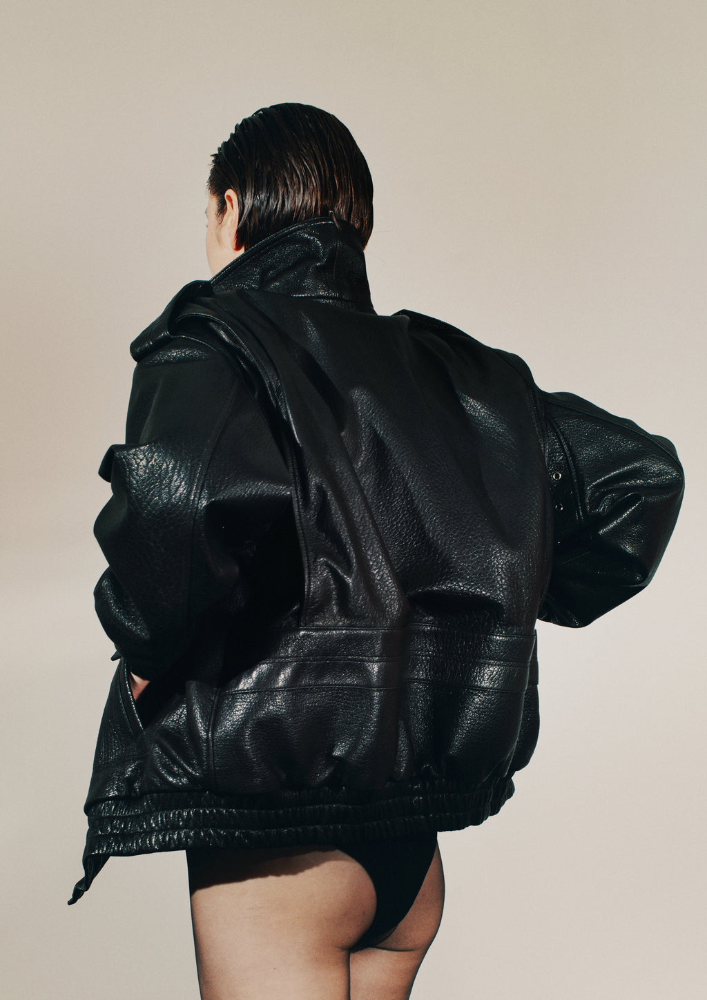 Rose I Bubble Leather Jacket - Black