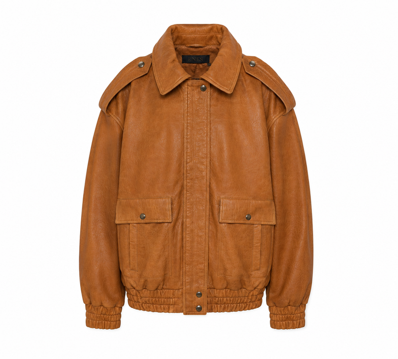 Rose I Bubble Leather Jacket - Camel