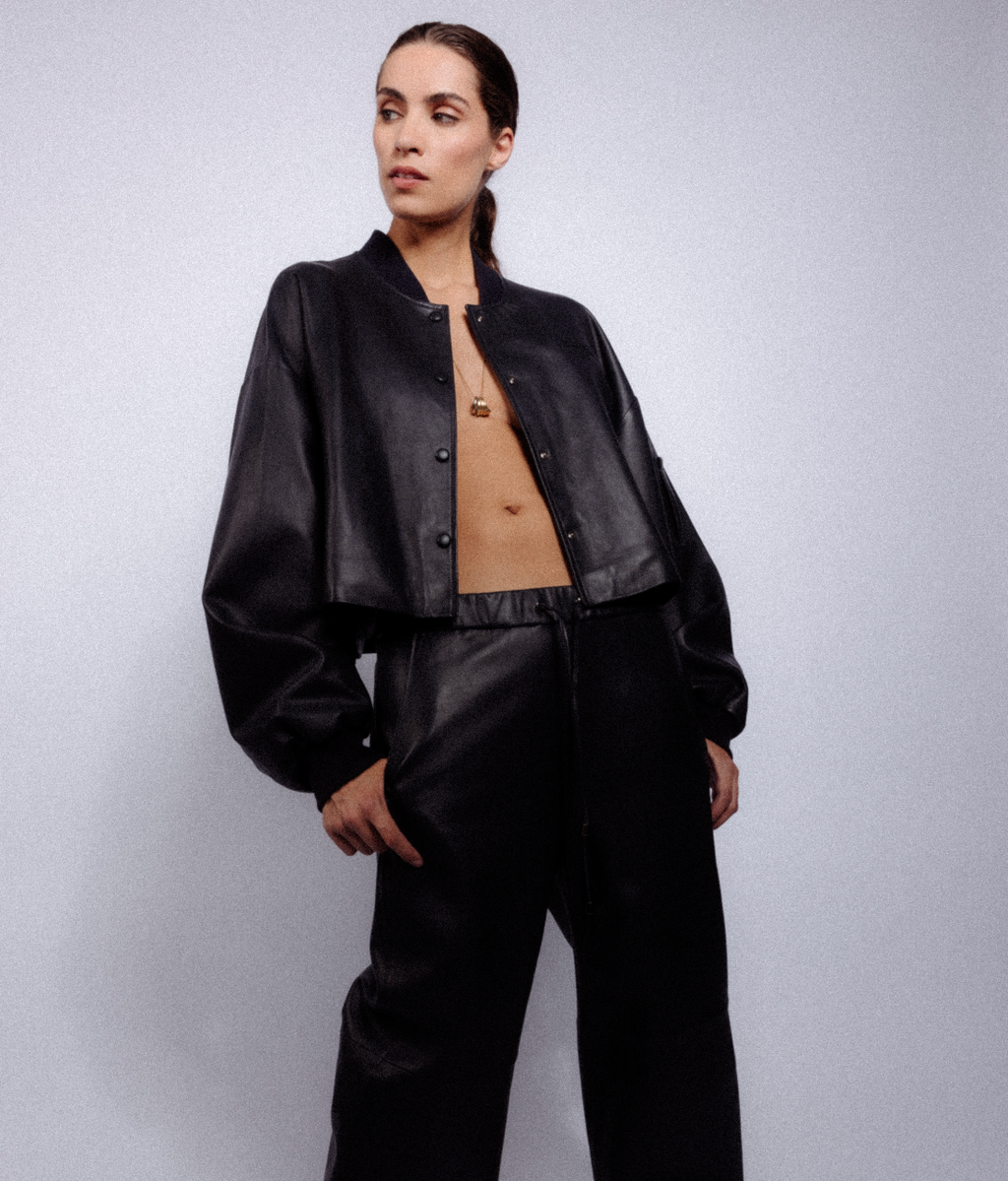 Viktorya I Leather Bomber Jacket - Navy