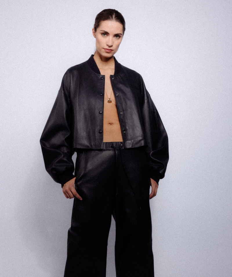 Viktorya I Leather Bomber Jacket - Navy