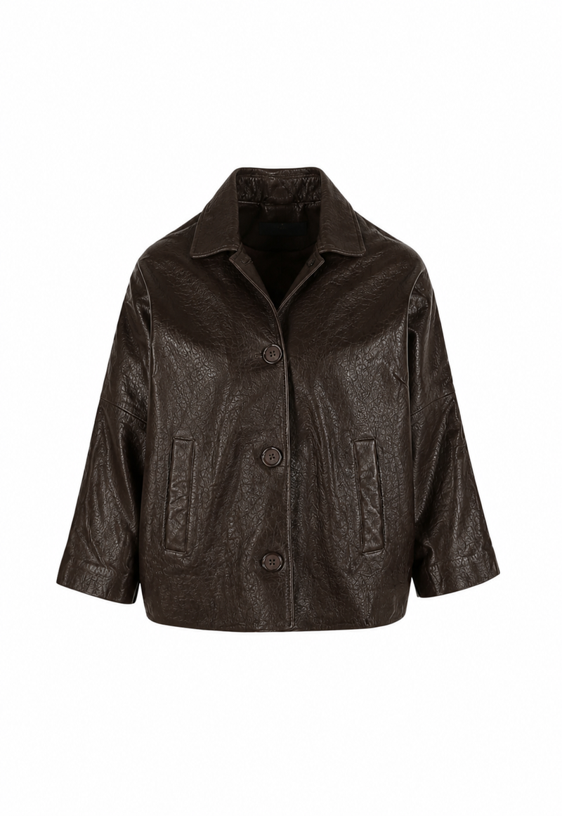 Barry I Bubble Leather Jacker - Dark Brown