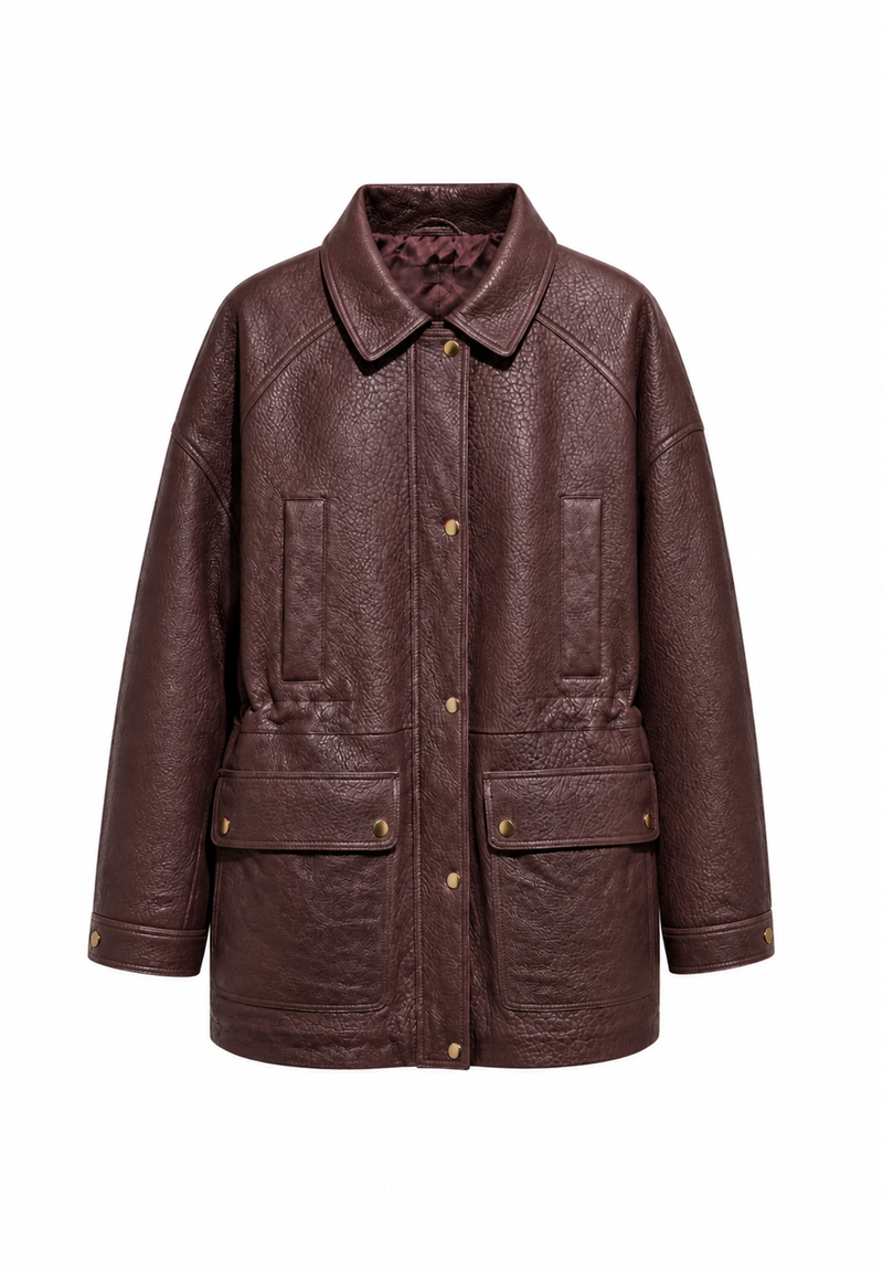 Judy I Bubble Leather Jacket - Burgundy