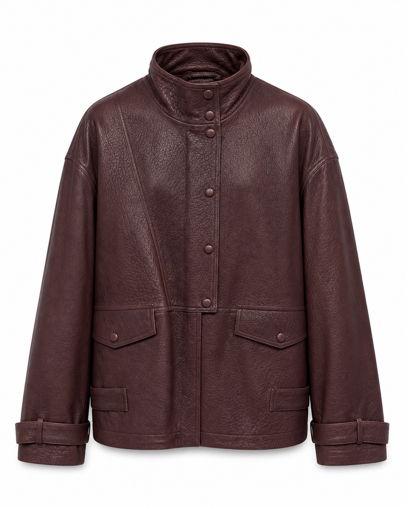 Artemis I Bubble Leather Jacket - Burgundy