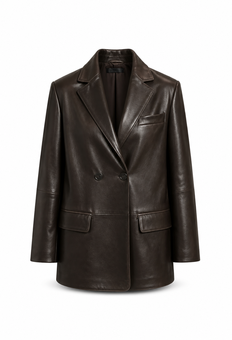 Kirsi I Leather Blazer - Dark Brown