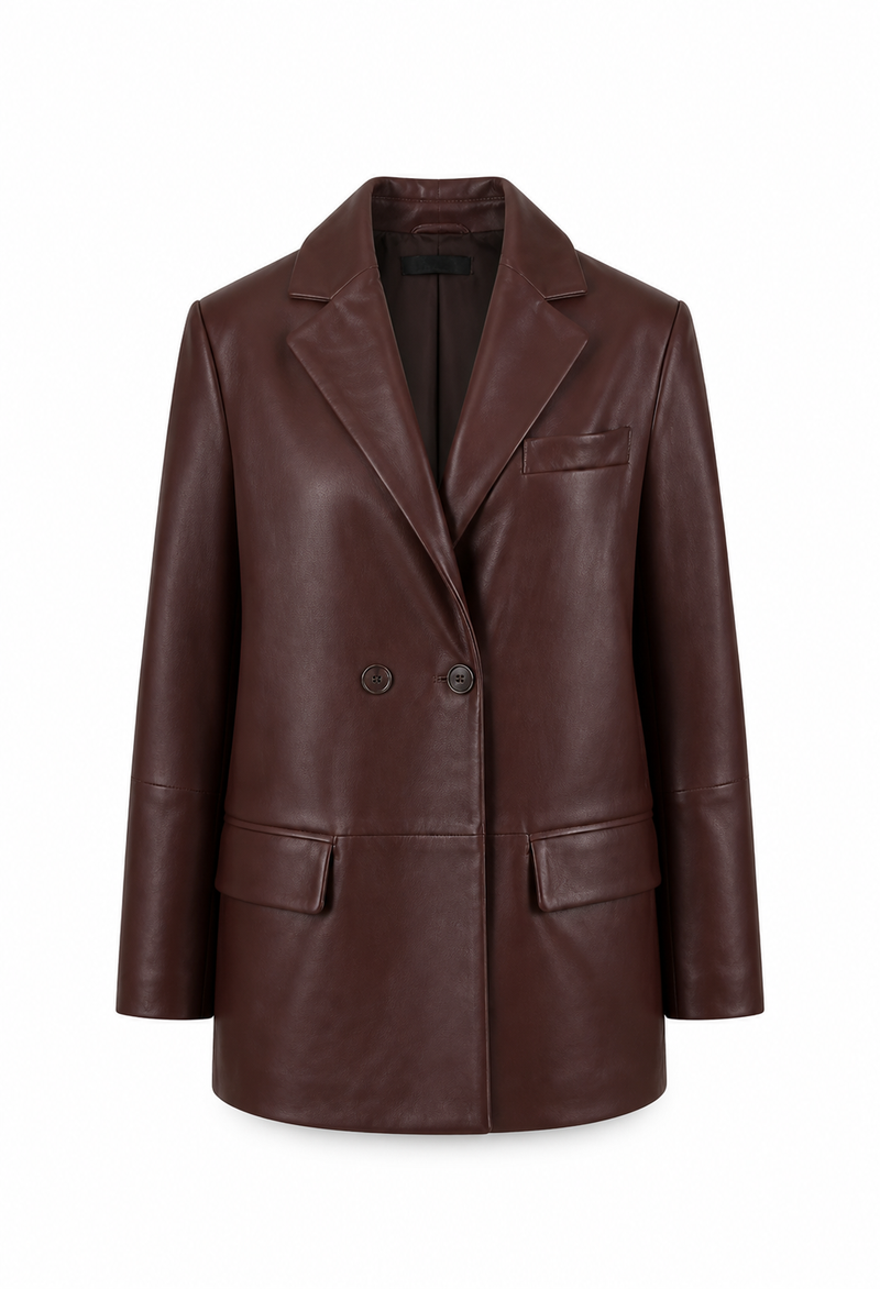 Kirsi I Leather Blazer - Burgundy
